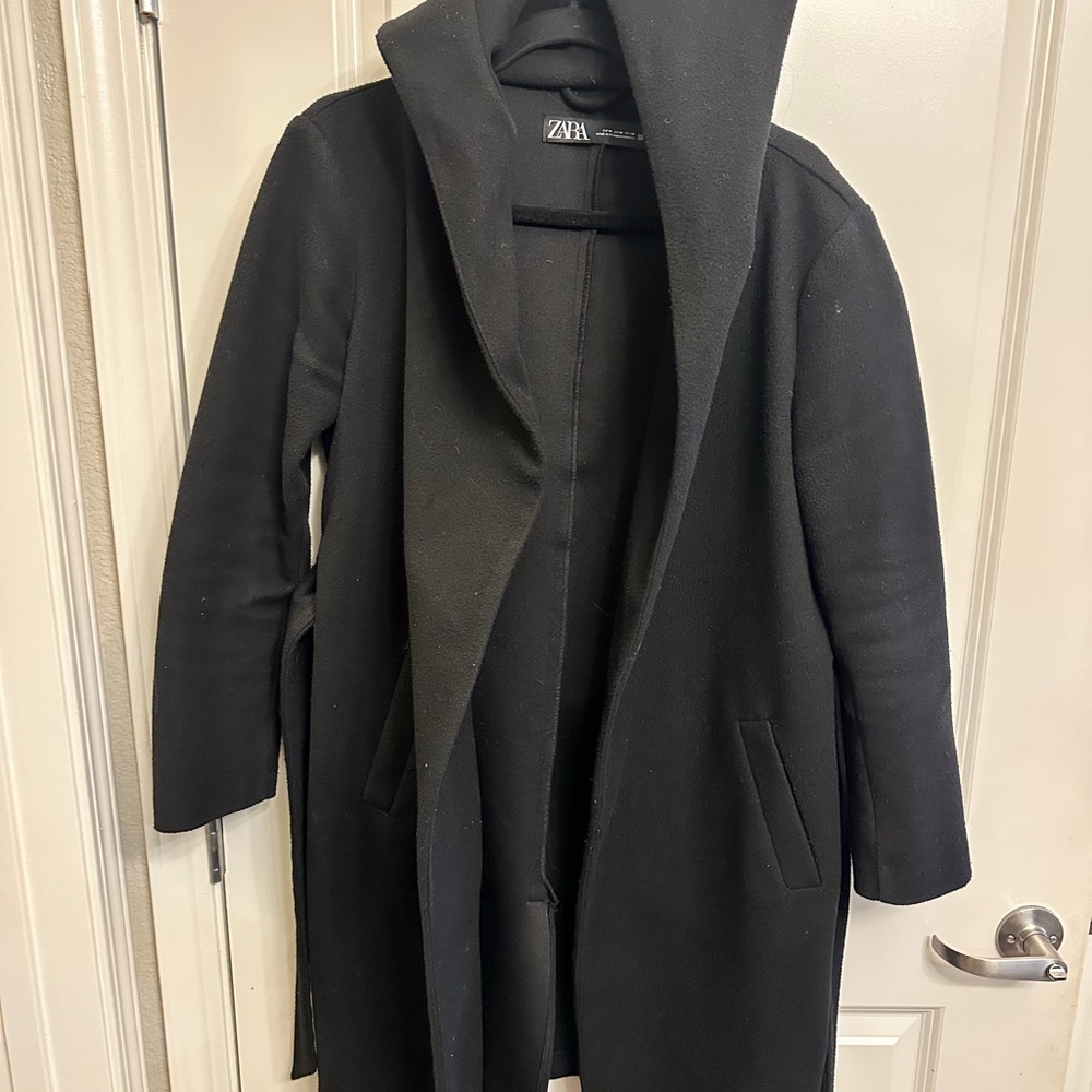 Zara Women's Black Hooded Trench Coat